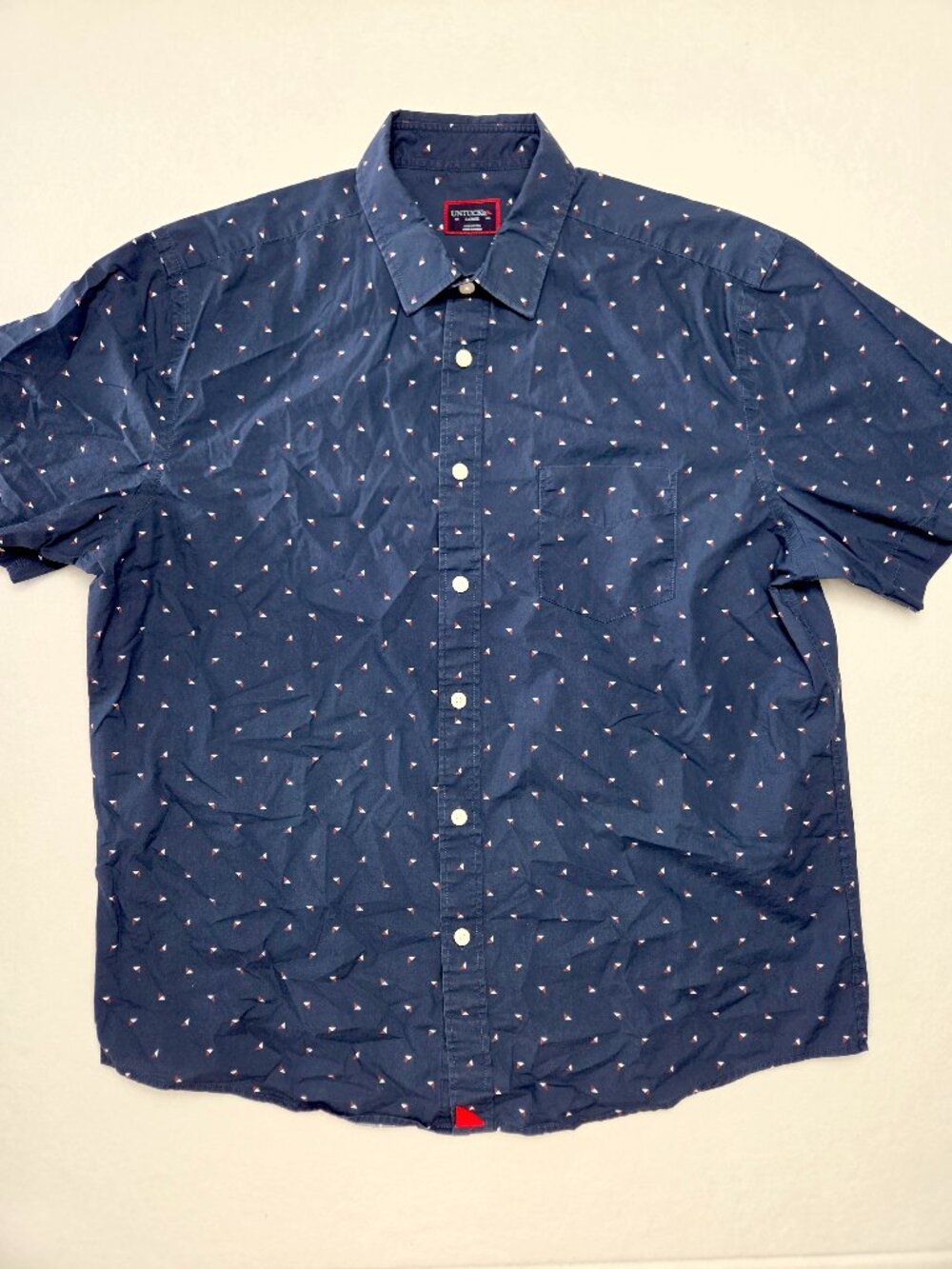 UNTUCKit Decoy Men’s Large Navy Geometric Short Sleeve Button Down Shirt